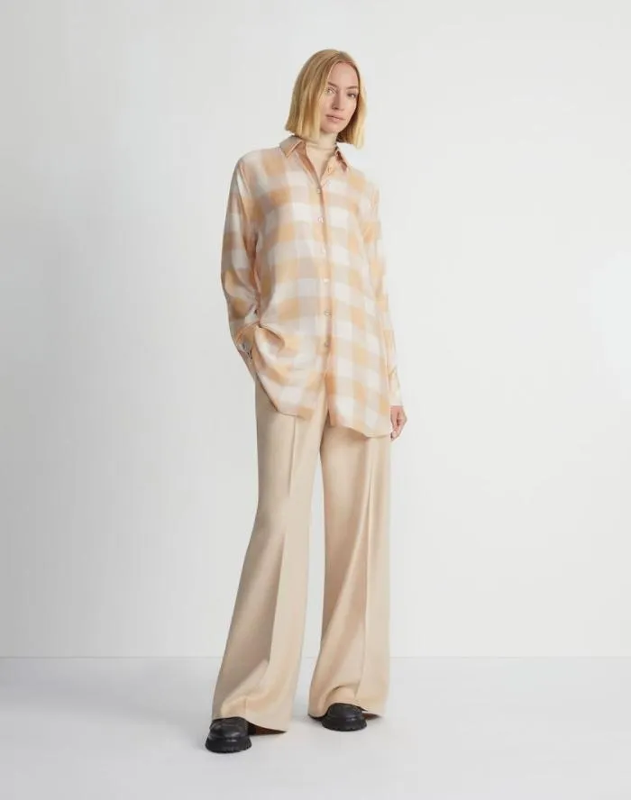 Ready To Wear Painted Gingham Print Silk Habutai Oversized Blouse Maitake Multi Lafayette 148 New York Blouses and Shirts