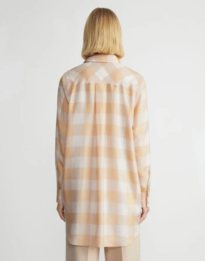 Ready To Wear Painted Gingham Print Silk Habutai Oversized Blouse Maitake Multi Lafayette 148 New York Blouses and Shirts