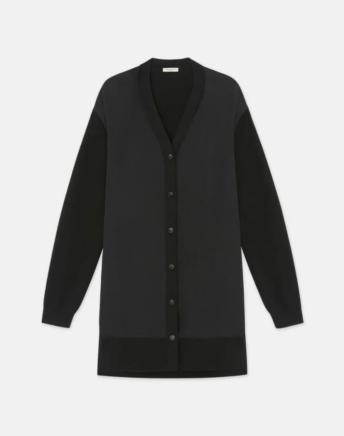 Ready To Wear Responsible Fine Gauge Merino and Organic Silk Georgette Cardigan Black Lafayette 148 New York Sweaters and Knits Ready To Wear Responsible Fine Gauge Merino and Organic Silk Georgette Cardigan Black Lafayette 148 New York Sweaters and Knits