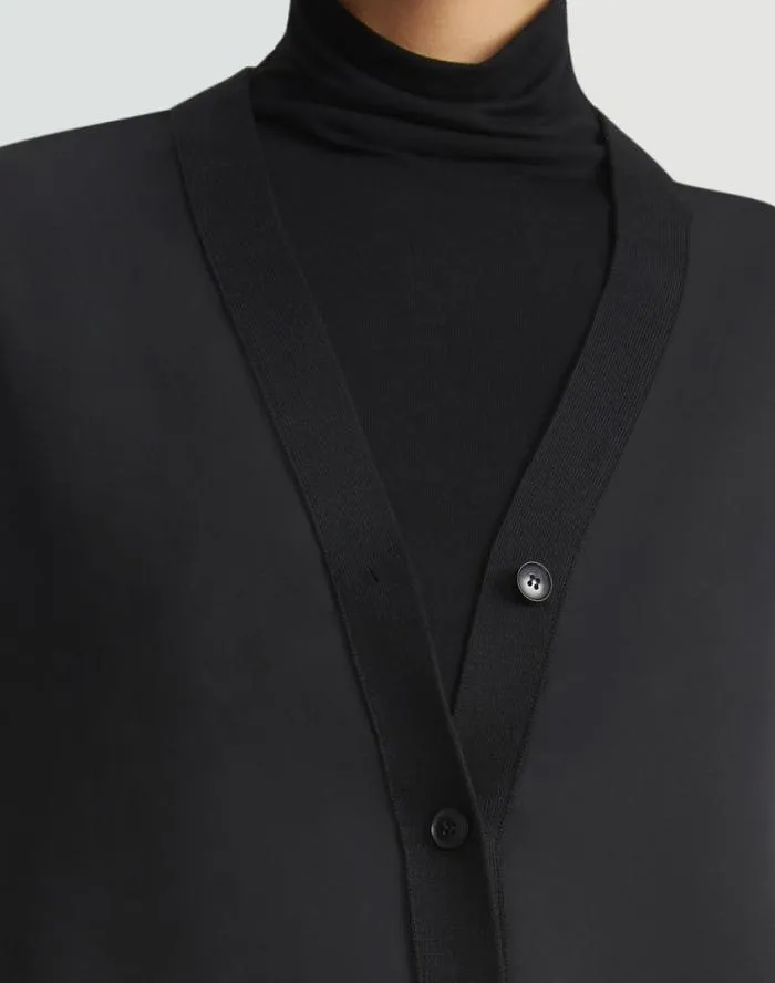 Ready To Wear Responsible Fine Gauge Merino and Organic Silk Georgette Cardigan Black Lafayette 148 New York Sweaters and Knits