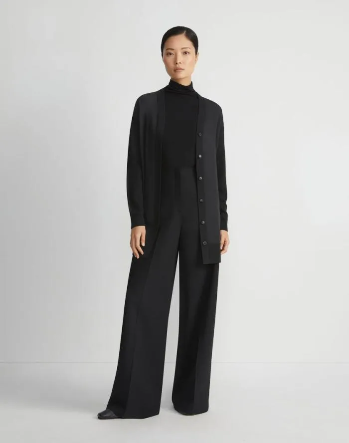 Ready To Wear Responsible Fine Gauge Merino and Organic Silk Georgette Cardigan Black Lafayette 148 New York Sweaters and Knits