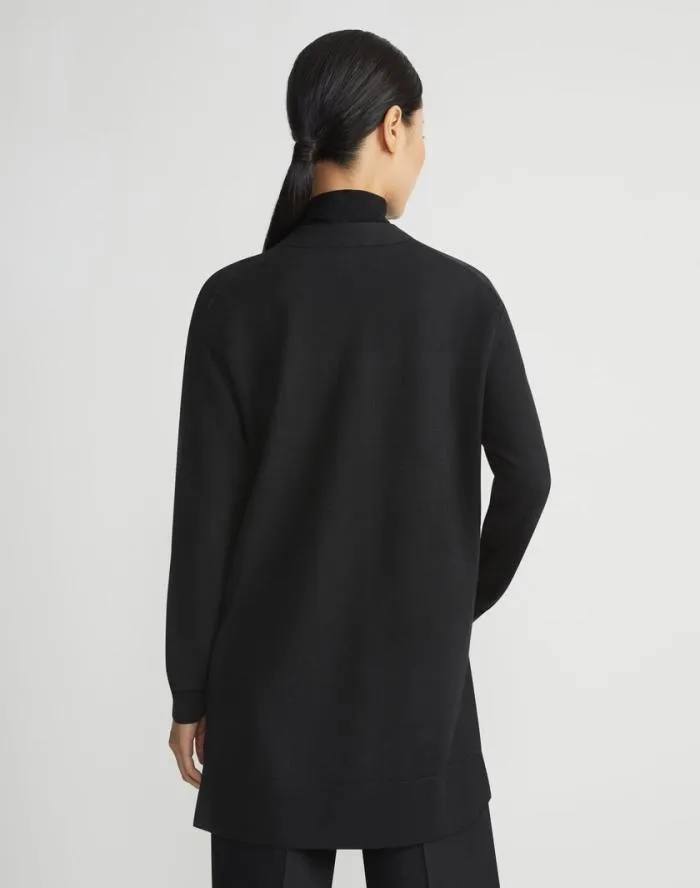Ready To Wear Responsible Fine Gauge Merino and Organic Silk Georgette Cardigan Black Lafayette 148 New York Sweaters and Knits