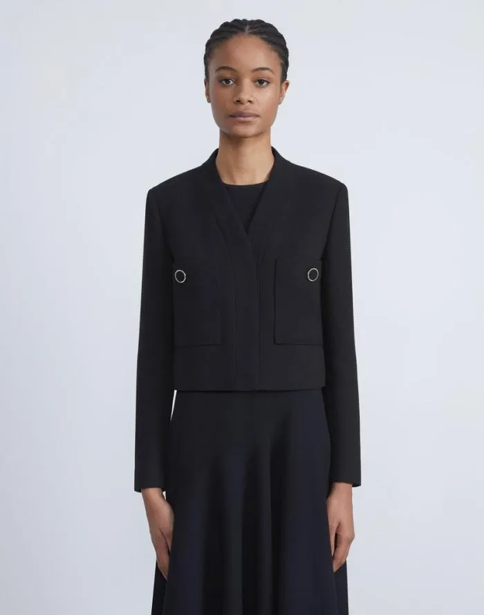 Ready To Wear Responsible Wool Nouveau Crepe Collarless Jacket Black Lafayette 148 New York Jackets and Blazers