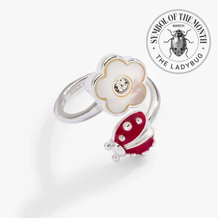 Rings Women Alex And Ani Ladybug And Mother Of Pearl Flower Ring Silver