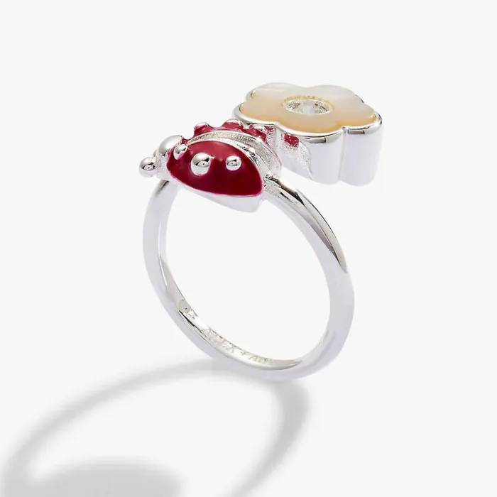 Rings Women Alex And Ani Ladybug And Mother Of Pearl Flower Ring Silver
