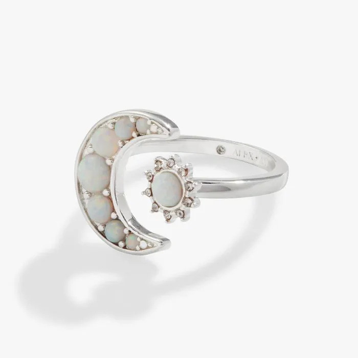 Rings Women Alex And Ani Moon Sun Opal Ring Shiny Silver
