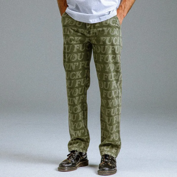 Ripndip FUFF Washed Denim Pants Light Olive Denim Pants Ripndip FUFF Washed Denim Pants Light Olive Denim Pants