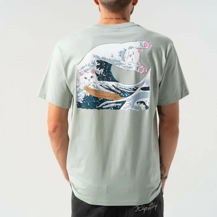 Ripndip Great Wave Tee Sage Grey Short Sleeve Tees Ripndip Great Wave Tee Sage Grey Short Sleeve Tees
