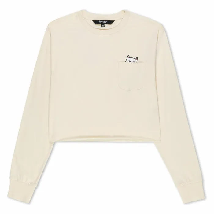 Ripndip Lord Nermal Cropped Long Sleeve Pocket Tee Natural Womens Ripndip Lord Nermal Cropped Long Sleeve Pocket Tee Natural Womens
