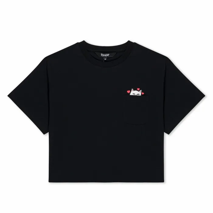 Ripndip Nermal Loves Cropped Baby Pocket Tee Black Womens Ripndip Nermal Loves Cropped Baby Pocket Tee Black Womens