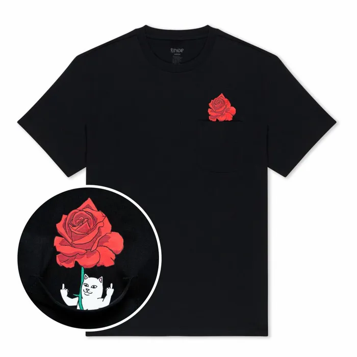 Ripndip Send Me Flowers Nermal Pocket Tee Black Short Sleeve Tees