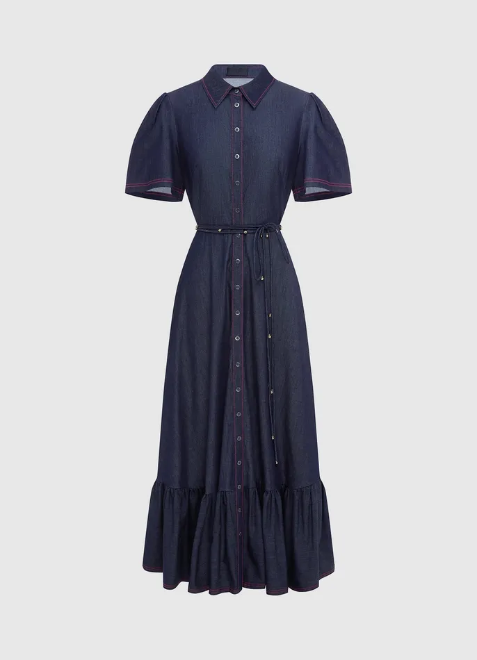 Roberta Denim Midi Dress 8211 Indigo Women Dresses and Jumpsuits LEO LIN