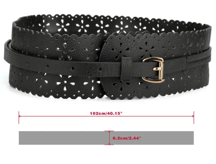 RWandCO Belts Allegra K Hollow Retro Floral Leather Cinch Wide Belt Black 8211 Women