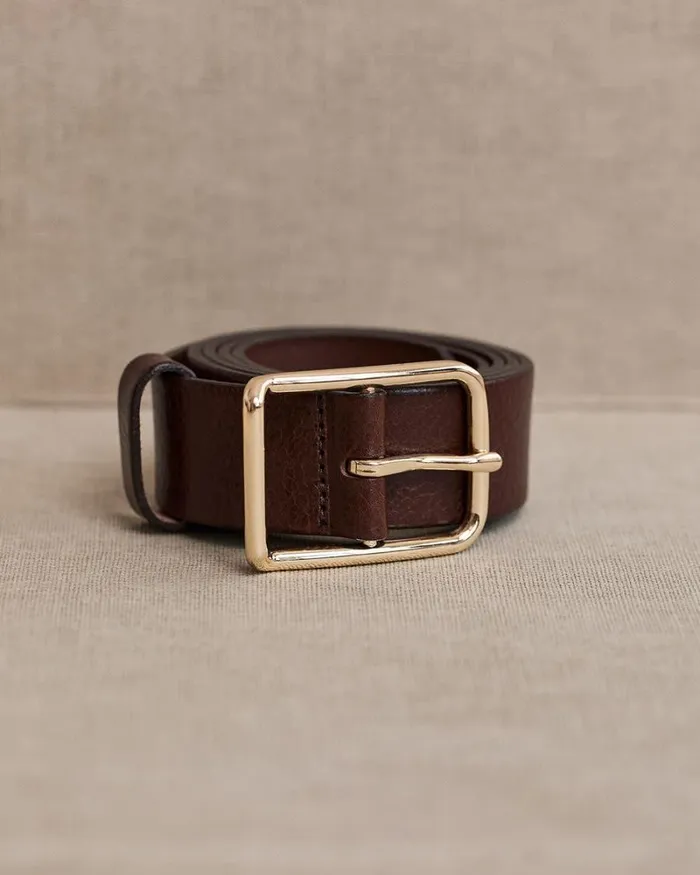 RWandCO Belts Large Leather Belt With Square Buckle Major Brown 8211 Women