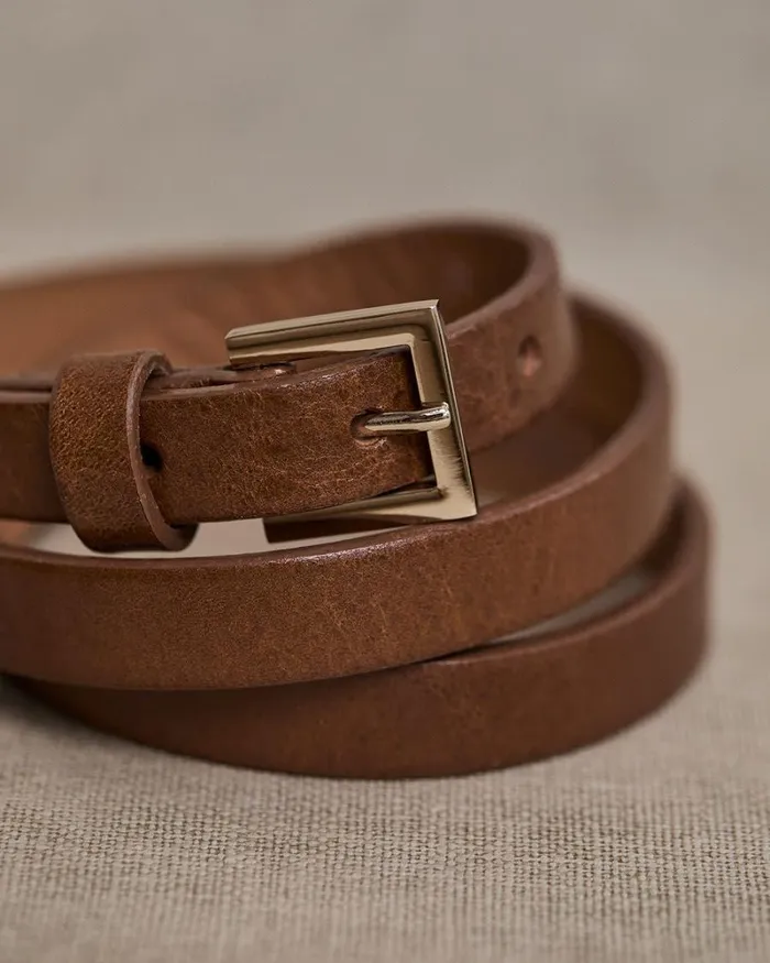 RWandCO Belts Skinny Leather Belt With Square Buckle Cameo Brown 8211 Women RWandCO Belts Skinny Leather Belt With Square Buckle Cameo Brown 8211 Women