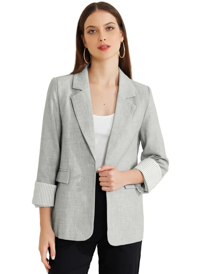 RWandCO Blazers Allegra K Notched Lapel Blazer Suit Jacket Grey 8211 Women