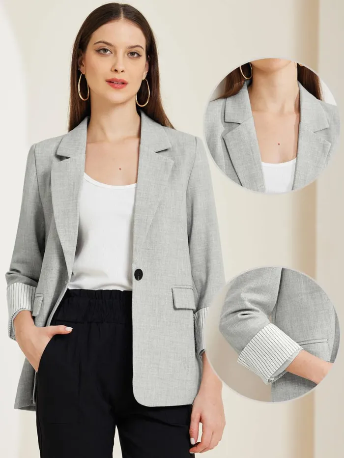 RWandCO Blazers Allegra K Notched Lapel Blazer Suit Jacket Grey 8211 Women