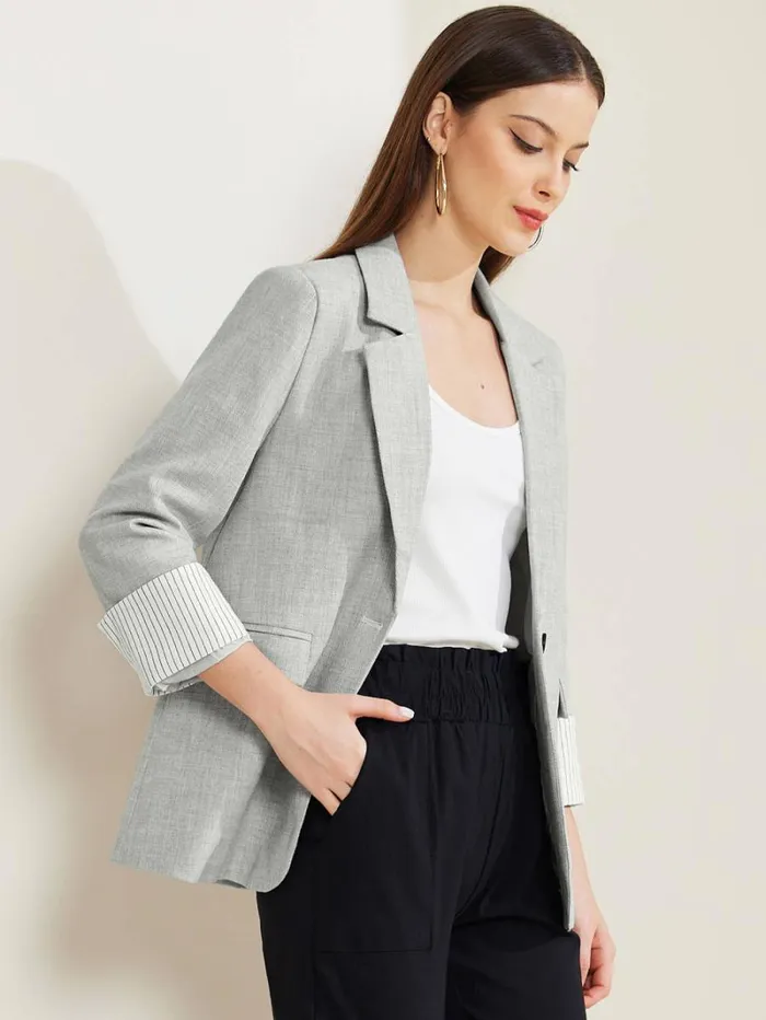 RWandCO Blazers Allegra K Notched Lapel Blazer Suit Jacket Grey 8211 Women