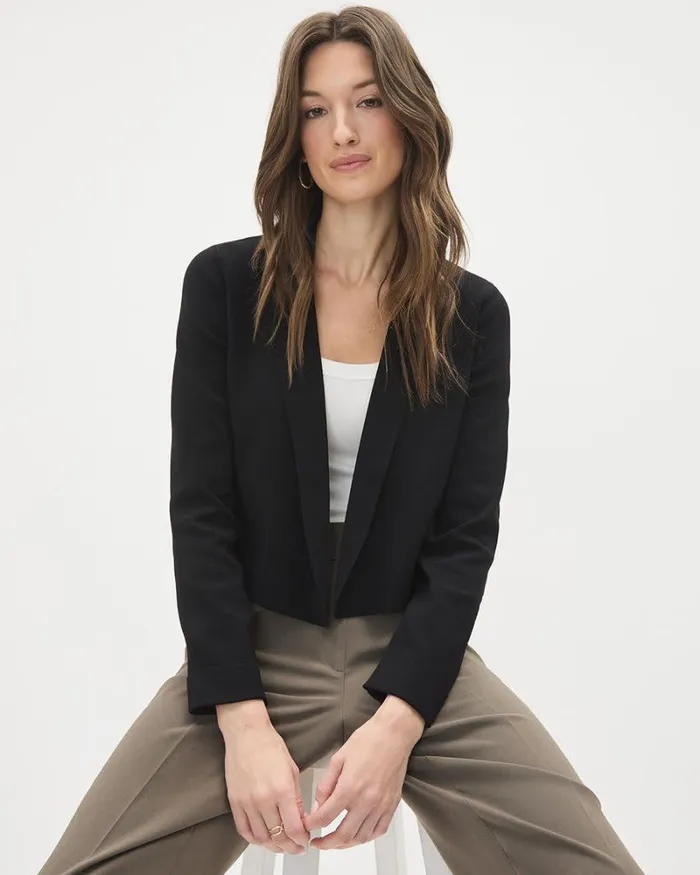RWandCO Blazers Open Cropped Sweater Blazer Black 8211 Women RWandCO Blazers Open Cropped Sweater Blazer Black 8211 Women