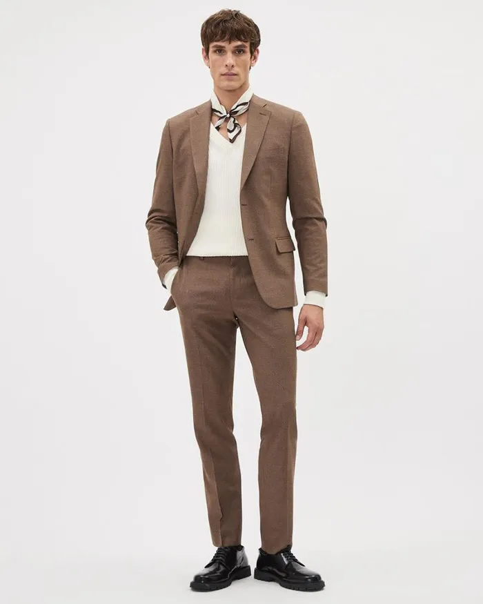RWandCO Blazers SlimFit Bronze Houndstooth Suit Blazer Bronze Brown 8211 Men