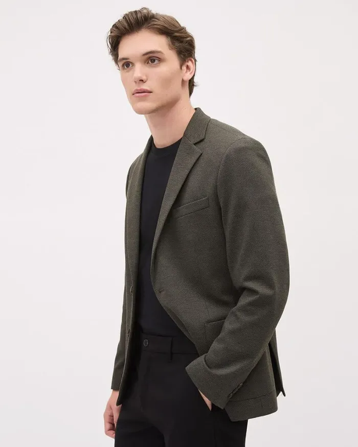 RWandCO Blazers SlimFit Textured Knit Blazer Dark Khaki 8211 Men