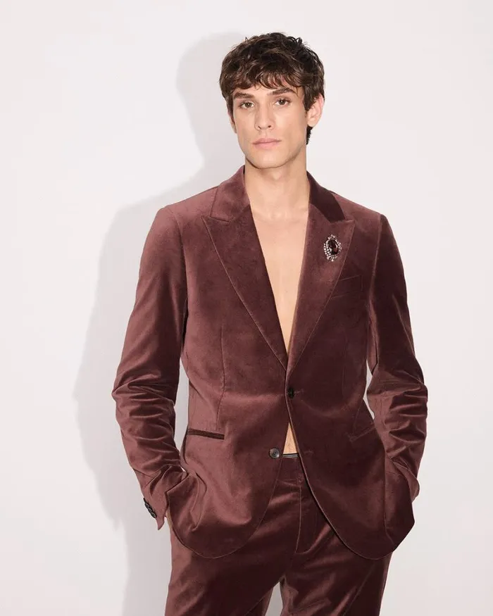 RWandCO Blazers SlimFit Velvet Suit Blazer Cognac 8211 Men
