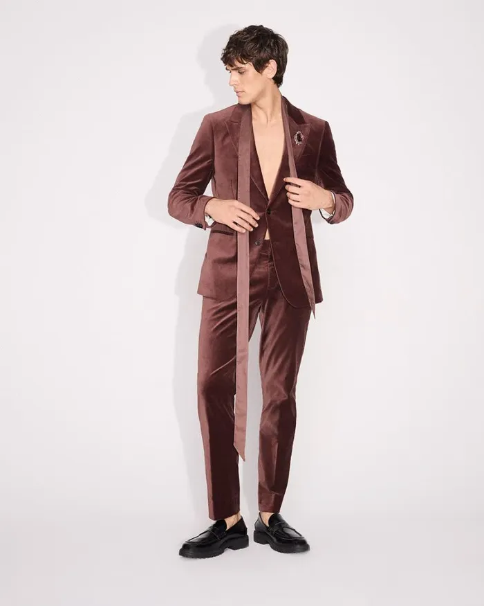 RWandCO Blazers SlimFit Velvet Suit Blazer Cognac 8211 Men RWandCO Blazers SlimFit Velvet Suit Blazer Cognac 8211 Men