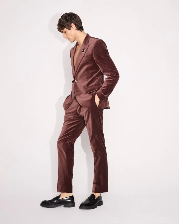 RWandCO Blazers SlimFit Velvet Suit Blazer Cognac 8211 Men RWandCO Blazers SlimFit Velvet Suit Blazer Cognac 8211 Men