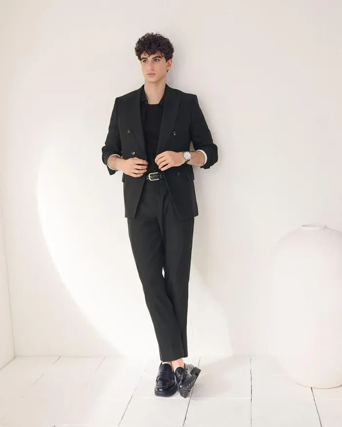 RWandCO Blazers TailoredFit DoubleBreasted Linen Suit Blazer Black 8211 Men RWandCO Blazers TailoredFit DoubleBreasted Linen Suit Blazer Black 8211 Men
