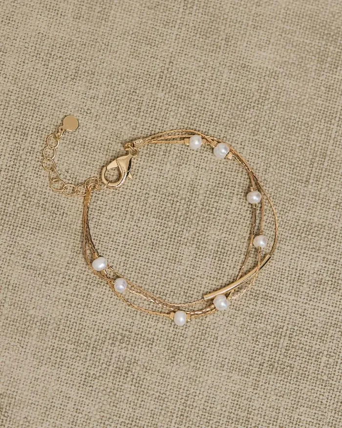 RWandCO Bracelets and Rings TripleChain Bracelet With Freshwater Pearls Gold 8211 Women RWandCO Bracelets and Rings TripleChain Bracelet With Freshwater Pearls Gold 8211 Women