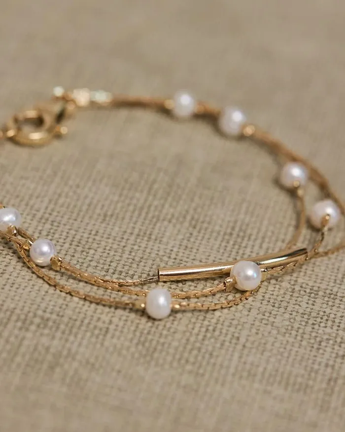 RWandCO Bracelets and Rings TripleChain Bracelet With Freshwater Pearls Gold 8211 Women RWandCO Bracelets and Rings TripleChain Bracelet With Freshwater Pearls Gold 8211 Women