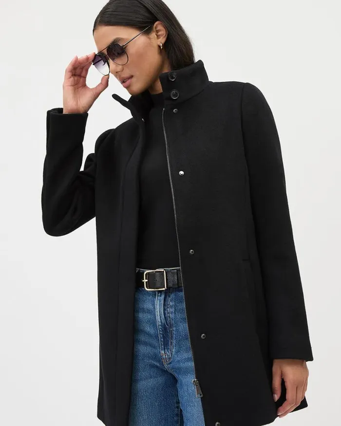 RWandCO Coats and Jackets Classic Wool Coat With High Neckline Black 8211 Women