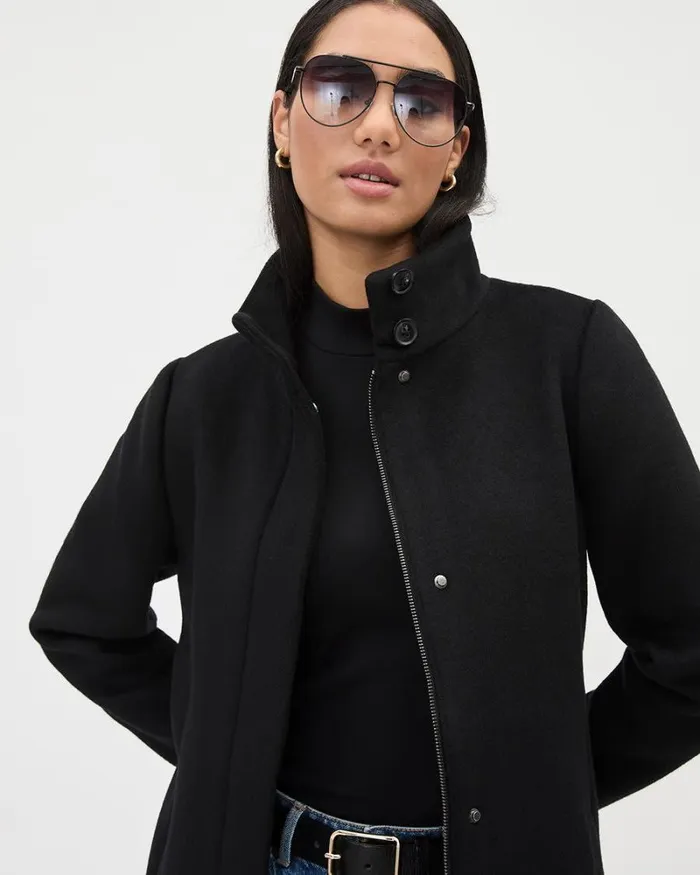 RWandCO Coats and Jackets Classic Wool Coat With High Neckline Black 8211 Women
