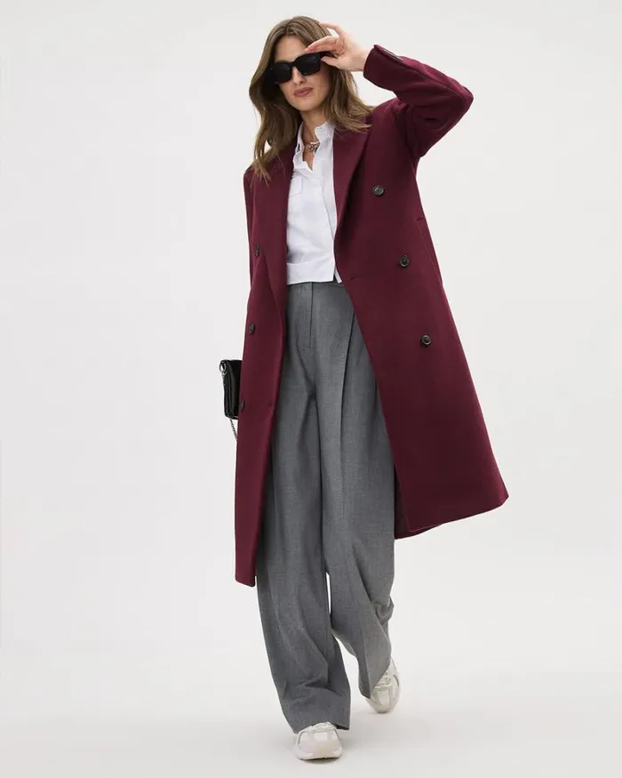 RWandCO Coats and Jackets Oversized DoubleBreasted Wool Coat Windsor Wine 8211 Women RWandCO Coats and Jackets Oversized DoubleBreasted Wool Coat Windsor Wine 8211 Women