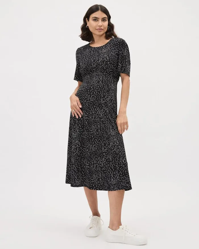 RWandCO Dresses and Jumpsuits ShortSleeve CrewNeck Midi Dress 8211 Thyme Maternity U Shaped All Over 8211 Women RWandCO Dresses and Jumpsuits ShortSleeve CrewNeck Midi Dress 8211 Thyme Maternity U Shaped All Over 8211 Women