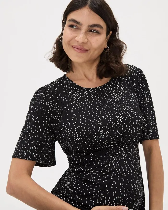 RWandCO Dresses and Jumpsuits ShortSleeve CrewNeck Midi Dress 8211 Thyme Maternity U Shaped All Over 8211 Women RWandCO Dresses and Jumpsuits ShortSleeve CrewNeck Midi Dress 8211 Thyme Maternity U Shaped All Over 8211 Women
