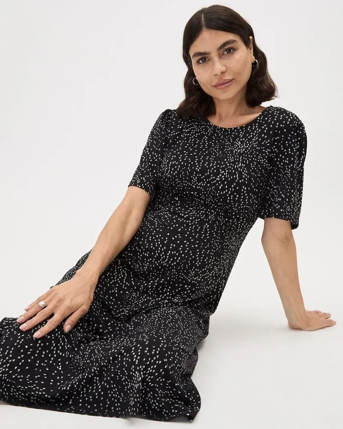 RWandCO Dresses and Jumpsuits ShortSleeve CrewNeck Midi Dress 8211 Thyme Maternity U Shaped All Over 8211 Women RWandCO Dresses and Jumpsuits ShortSleeve CrewNeck Midi Dress 8211 Thyme Maternity U Shaped All Over 8211 Women