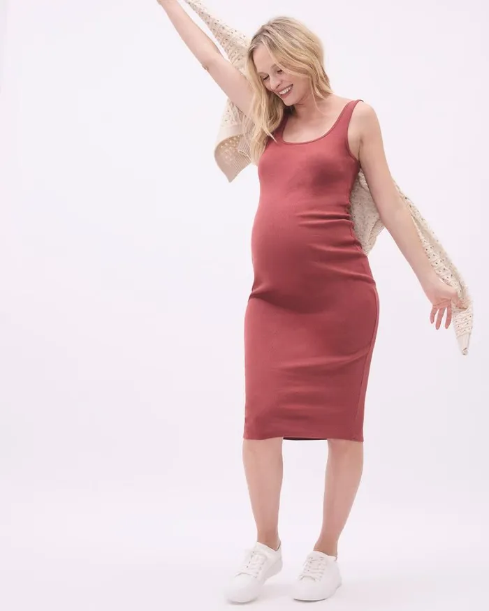 RWandCO Dresses and Jumpsuits Sleeveless Ribbed Midi Dress 8211 Thyme Maternity Cowhide 8211 Women