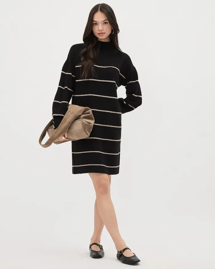 RWandCO Dresses PuffyLongSleeve MockNeck Mini Dress Black Multi8211 8211 Women RWandCO Dresses PuffyLongSleeve MockNeck Mini Dress Black Multi8211 8211 Women