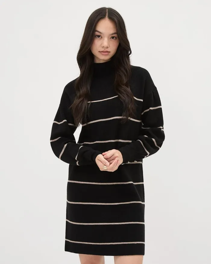 RWandCO Dresses PuffyLongSleeve MockNeck Mini Dress Black Multi8211 8211 Women RWandCO Dresses PuffyLongSleeve MockNeck Mini Dress Black Multi8211 8211 Women