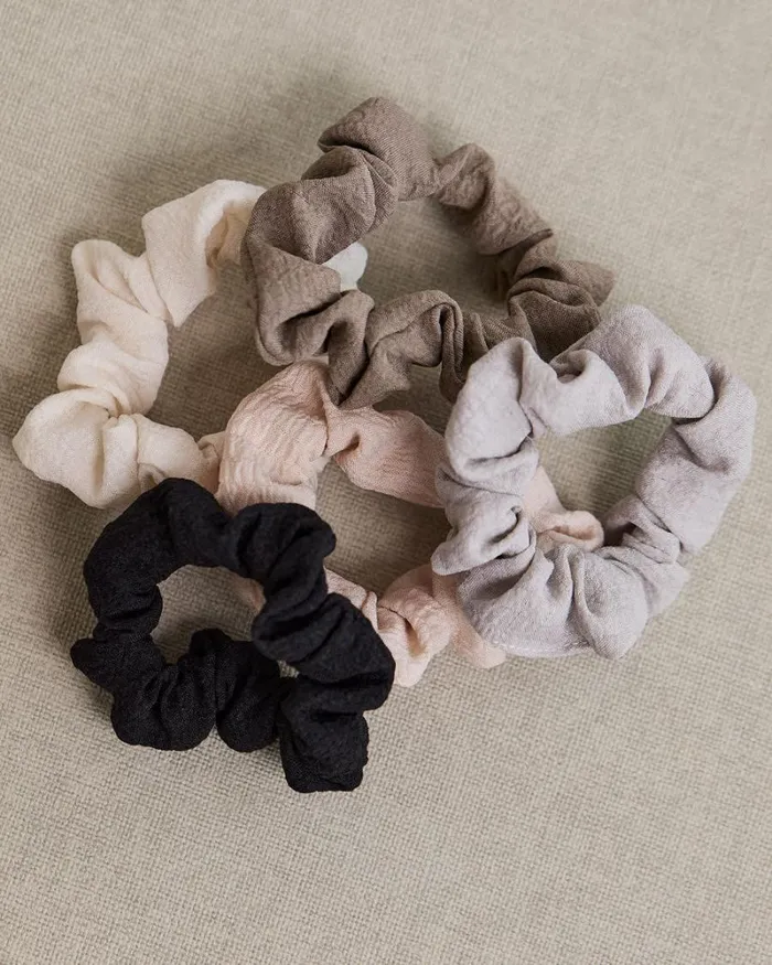 RWandCO Hair Accessories Small Textured Scrunchies 8211 Set Of 5 Multicolor 8211 Women