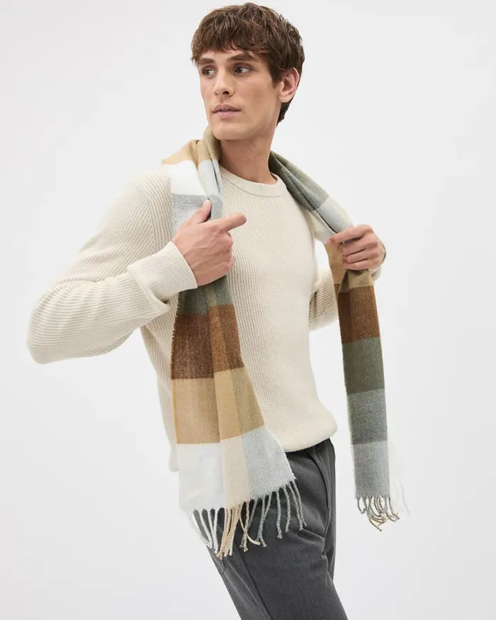 RWandCO Hats Gloves and Scarves Buffalo Plaid Scarf With Fringes Camel 8211 Men