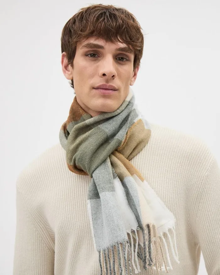 RWandCO Hats Gloves and Scarves Buffalo Plaid Scarf With Fringes Camel 8211 Men RWandCO Hats Gloves and Scarves Buffalo Plaid Scarf With Fringes Camel 8211 Men