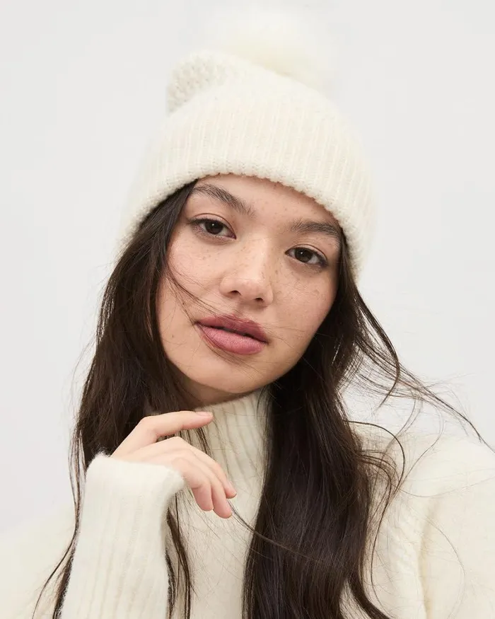 RWandCO Hats Gloves and Scarves CableKnit Wool Beanie With Pompom Antique White 8211 Women RWandCO Hats Gloves and Scarves CableKnit Wool Beanie With Pompom Antique White 8211 Women