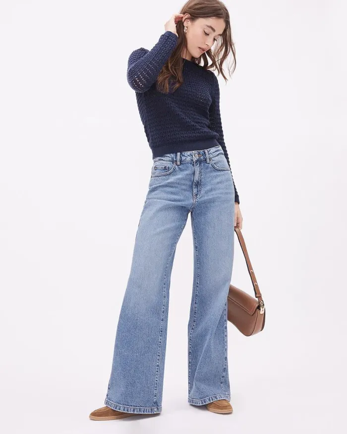 RWandCO Jeans Long MediumWash HighWaisted WideLeg Jeans Medium Denim 8211 Women