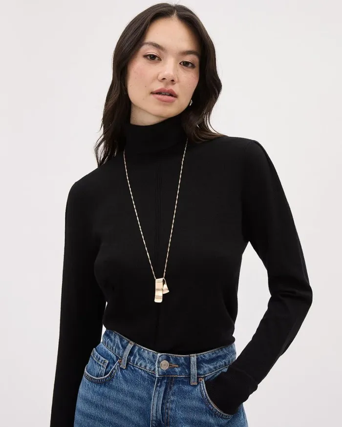 RWandCO Jewelry Long Necklace With Folded Metal Plate Pendant Gold 8211 Women