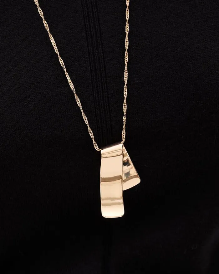 RWandCO Jewelry Long Necklace With Folded Metal Plate Pendant Gold 8211 Women RWandCO Jewelry Long Necklace With Folded Metal Plate Pendant Gold 8211 Women