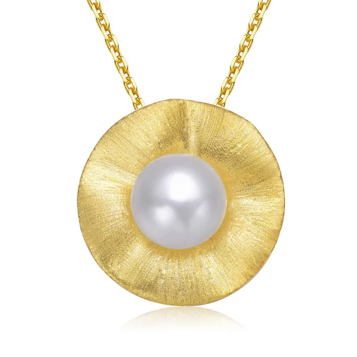 RWandCO Necklaces Genevive Sterling Silver 14k Gold Plated With Genuine Freshwater Pearl Curvy Pendant Necklace Gold 8211 Women