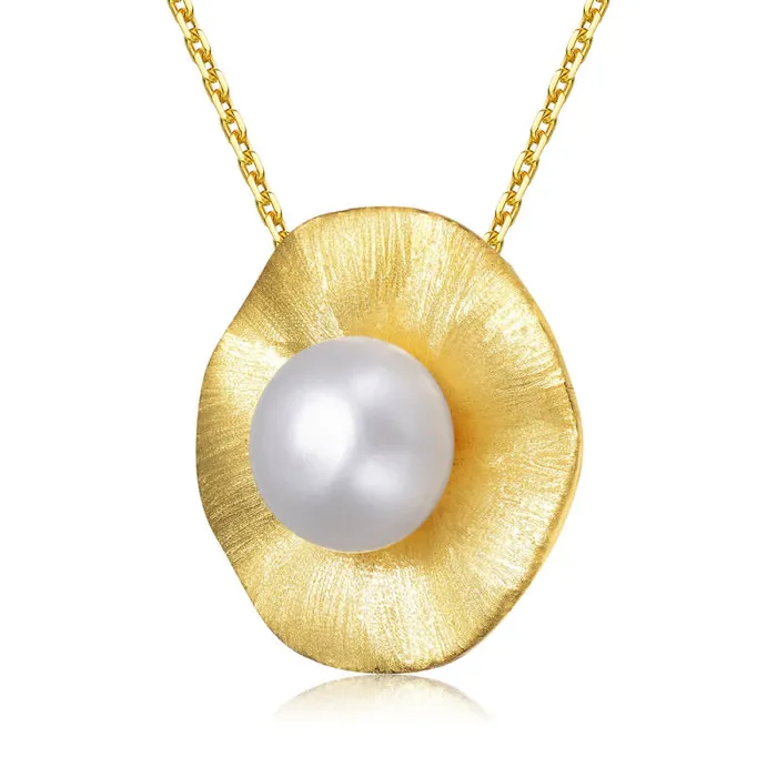RWandCO Necklaces Genevive Sterling Silver 14k Gold Plated With Genuine Freshwater Pearl Curvy Pendant Necklace Gold 8211 Women RWandCO Necklaces Genevive Sterling Silver 14k Gold Plated With Genuine Freshwater Pearl Curvy Pendant Necklace Gold 8211 Women