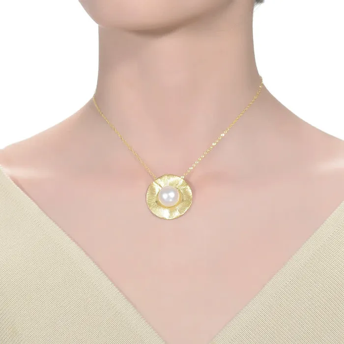 RWandCO Necklaces Genevive Sterling Silver 14k Gold Plated With Genuine Freshwater Pearl Curvy Pendant Necklace Gold 8211 Women RWandCO Necklaces Genevive Sterling Silver 14k Gold Plated With Genuine Freshwater Pearl Curvy Pendant Necklace Gold 8211 Women